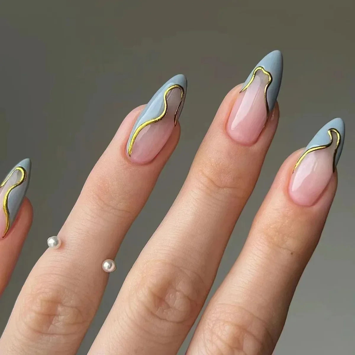 24Pcs French Almond False Nails Glitter with Rhinestones Wearable Fake Nails Artificial Simple Full Cover Press on Nails Tips - - DYAVOR®