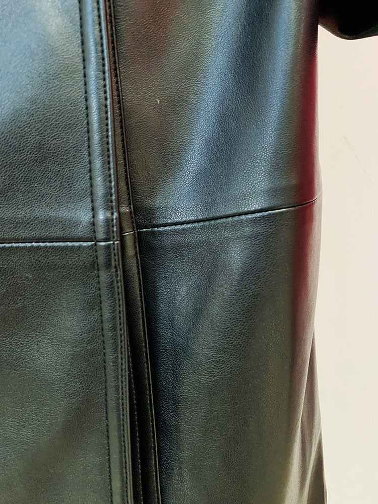 Leather Long Trench Over Coat - Trench Coat - DYAVOR®