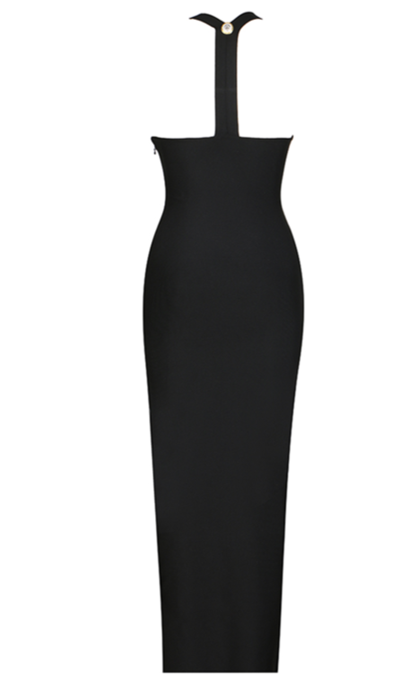 Black Fitted Dress with Gold Buttons - - DYAVOR®