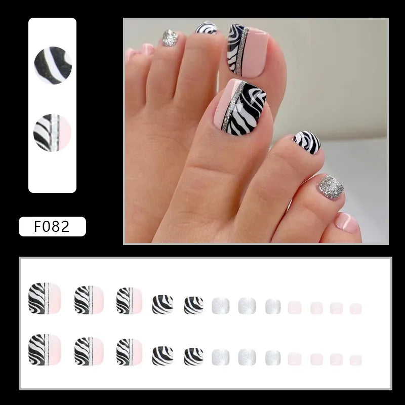 24pcs Wearable White-Edged French Manicure Toenails Full Cover Press On Fake Toenails DIY Artificial Acrylic False Toenails