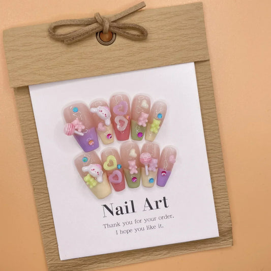 10pcs detachable Handmade kawaii false nails with glue full cover stick on nails with design dopamine bubble love girl press on -  - DYAVOR®