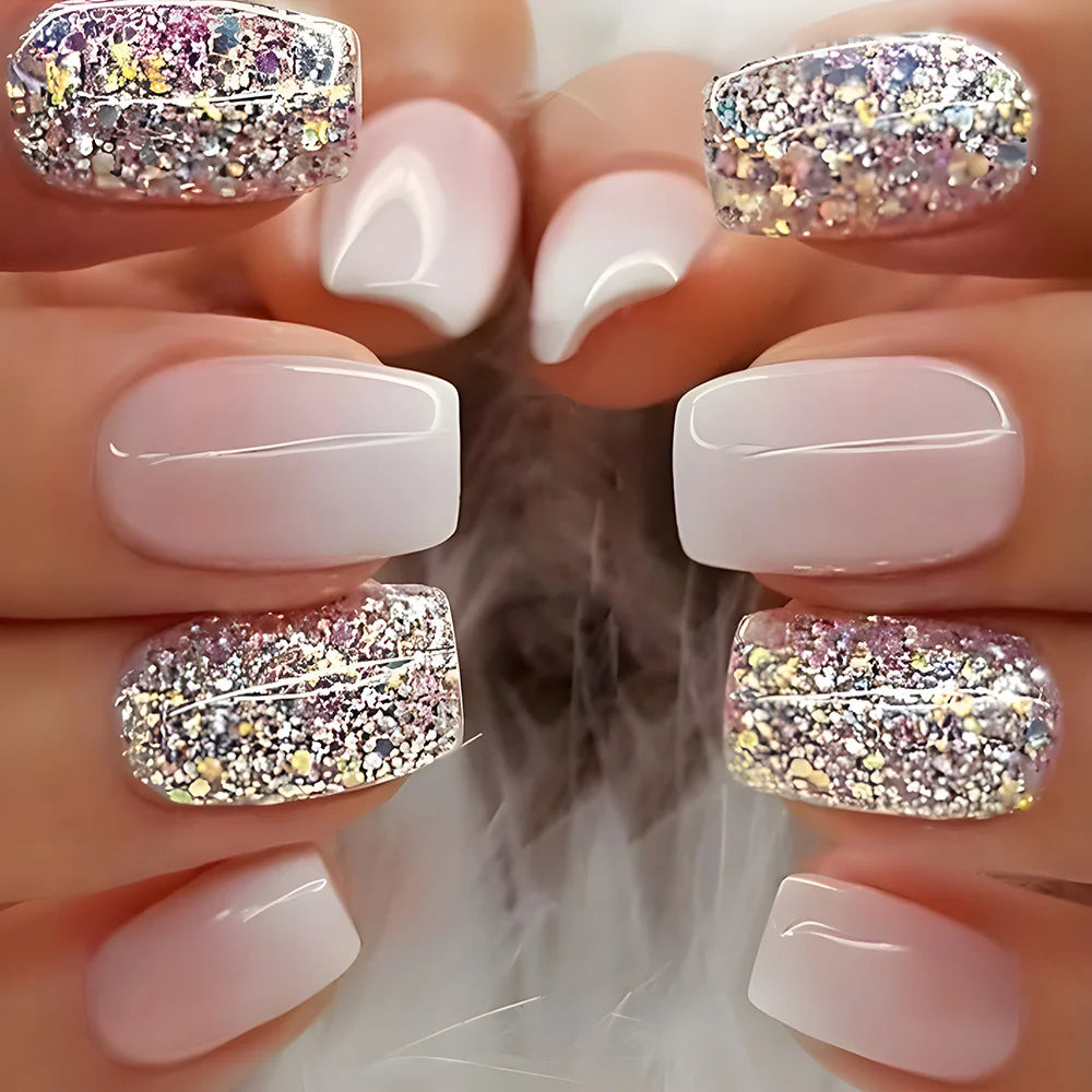 24pcs removeable false nails with glue Gradient Shinny brown coffin glitter Ballet press on nails long full cover fake nails tip -  - DYAVOR®