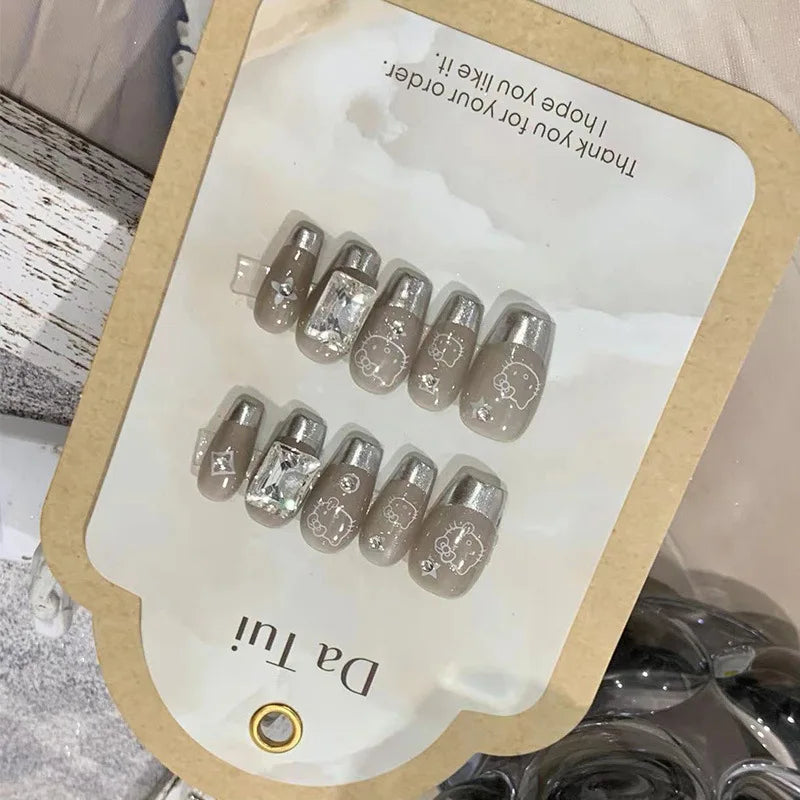 10 Pcs Wearing False Nails Fake Nails Pure Handmade 【Barbie】 Complimentary Nail Enhancement Kit -  - DYAVOR®