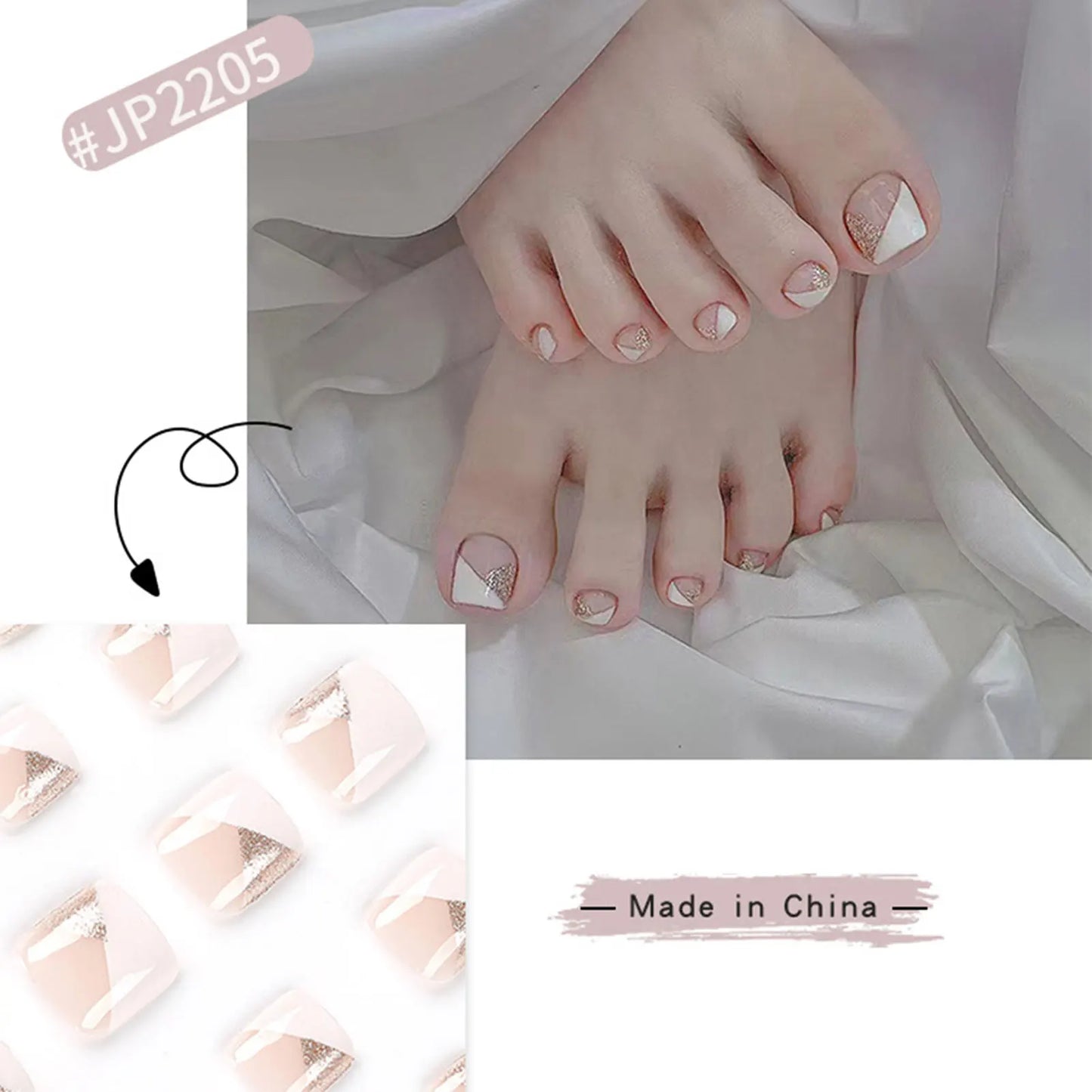 Summer French Toe Nails Set Press On Short Square Acrylic Nail Kits Wearable False Nails Nude Color Fashion Fake Feet Nail Tips - - DYAVOR®