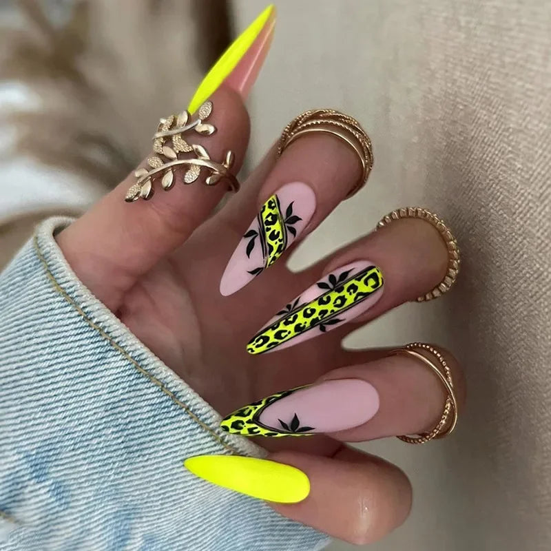 24Pcs Extra Long Stiletto False Nails Pointy French Fake Nails Glitter Detachable Almond Press on Nails Full Cover Nail Tips - - DYAVOR®