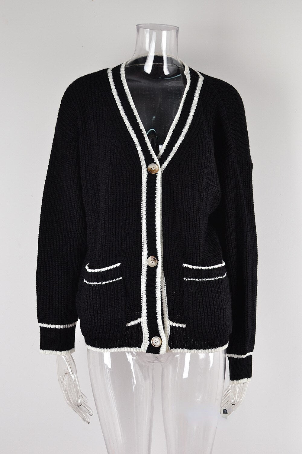 Fashion Women Sweaters 2023 New Contrast Pocket Coat Korean Fashion Women Cardigan Autumn Winter Streetwear Tops White Cardigan - - DYAVOR®