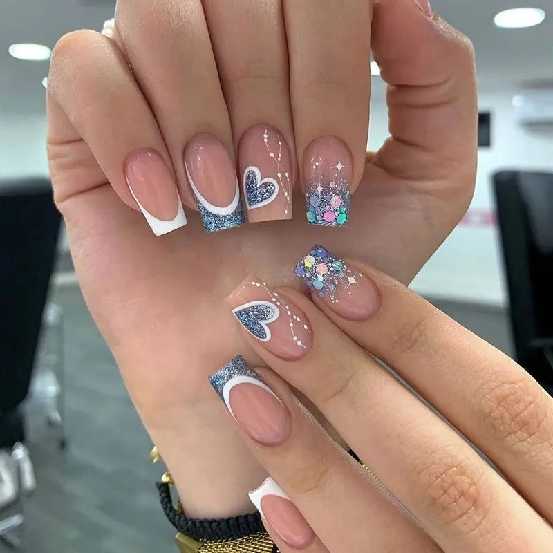 24pcs Colorful Almond Shaped Fake Nails Detachable Press On False Nails Tips French Full Cover False Nails French Manicure tools - - DYAVOR®