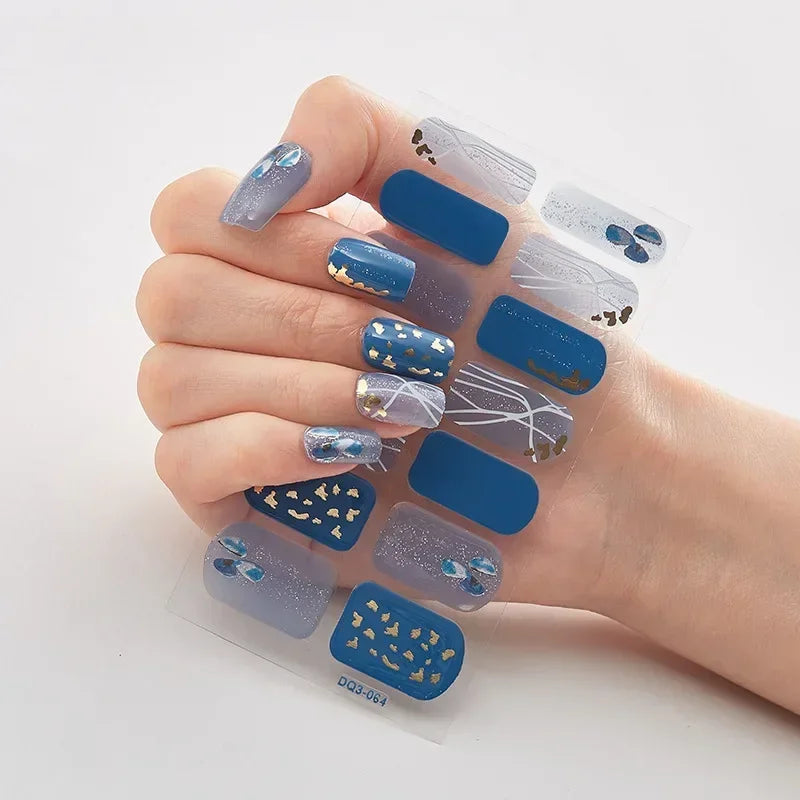 Semi Cured Gel Nails Art Stickers Fashion Solid Color Manicure Decal UV LED Lamp Need Gel Nail Decals Nail Sticker Decoration - - DYAVOR®