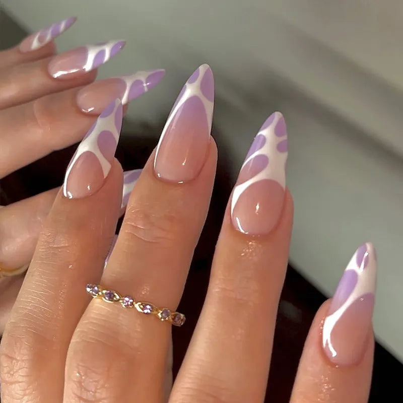 24Pcs Long Coffin False Nails Glitter Fake Nail with Rhinestones Press on Nails Full Cover Nail Tips Detachable Fake Fingernails