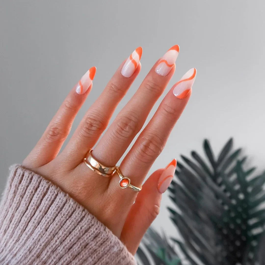 24Pcs/Set Almond Gradient Press On Nail Art Wearable Fake Nails Pointed Simple Ballet Coffin Reusable False Nails Tips Finished - - DYAVOR®