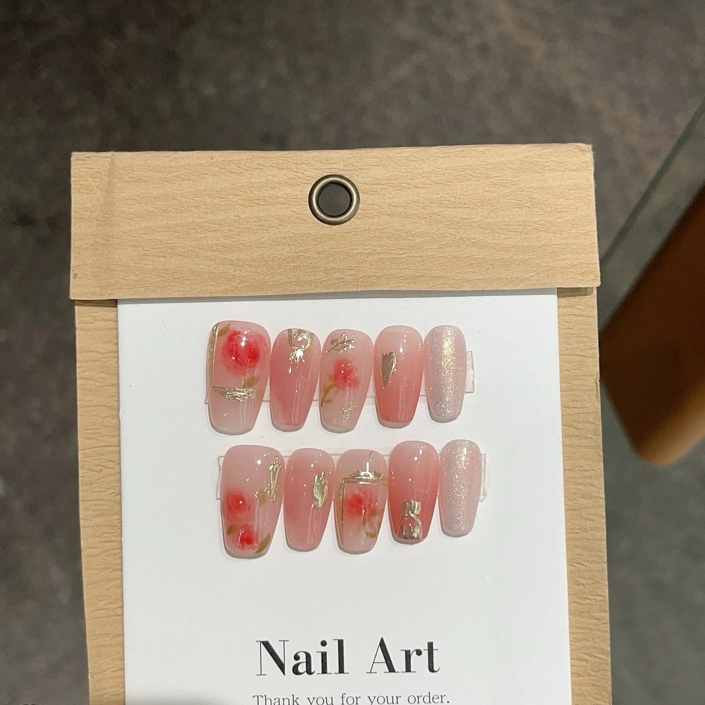 10Pcs Shiny Handmade Press On Nails Short Ballerina Artificial Full Cover Cat Eye Rose Design Fake Nails Wearable Manicure Nails - - DYAVOR®