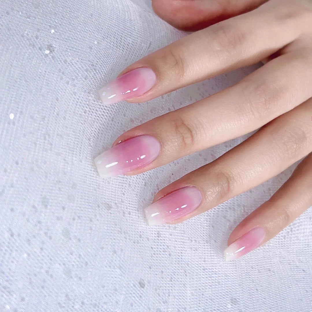 Gradient False nails French Ballerina Fake Nails Stars Blue White Wavy Flowers Nails Full Cover Press on Nails DIY Detachable - - DYAVOR®
