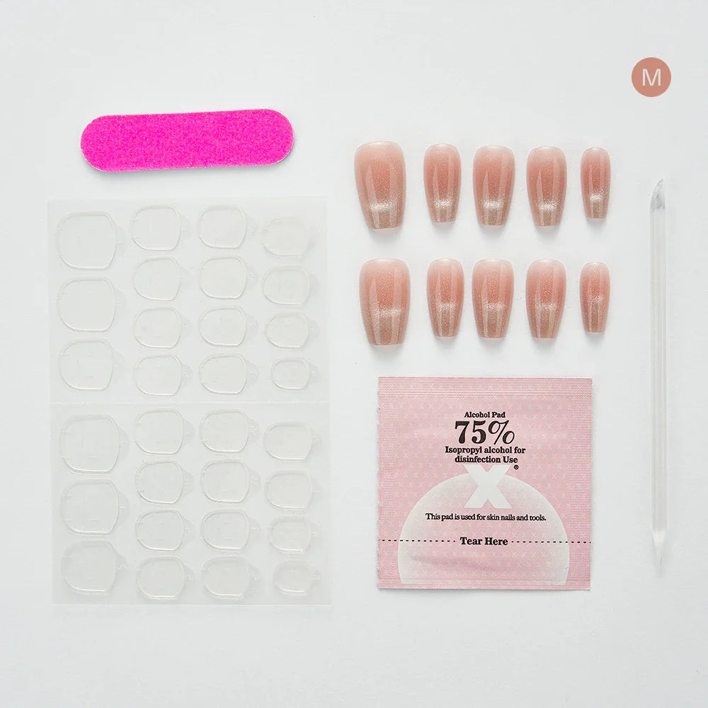 False Nails Set Short Press on False French Cat's Eye Style Nails Art Diamond Finished Fake Nails with Glue Stick-on - - DYAVOR®