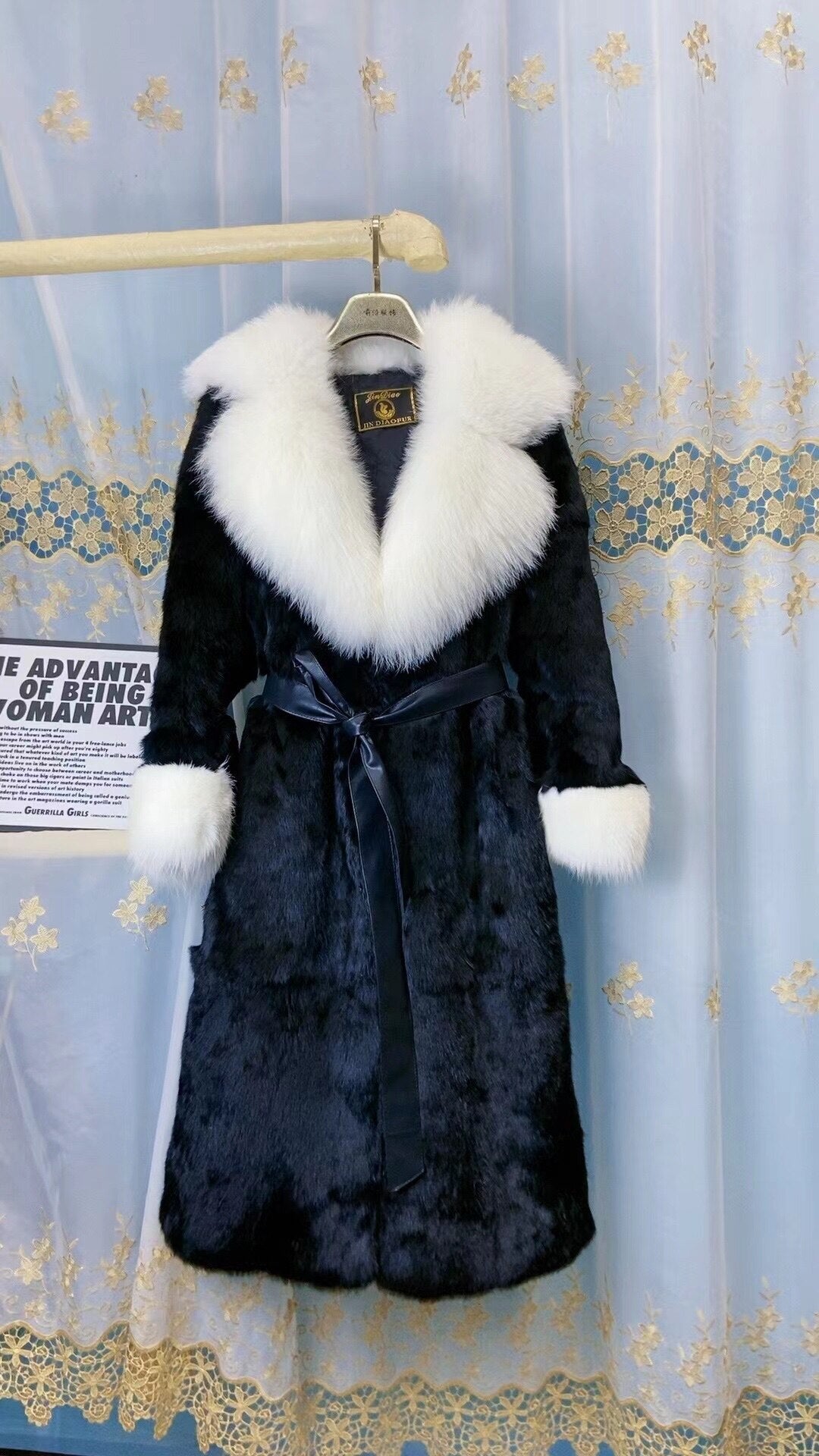 Women Real Rex Rabbit Fur Coats With Fox Lapel Collar Natural Whole Skin Genuine Fur Long Jackets Overcoat Winter - - DYAVOR®