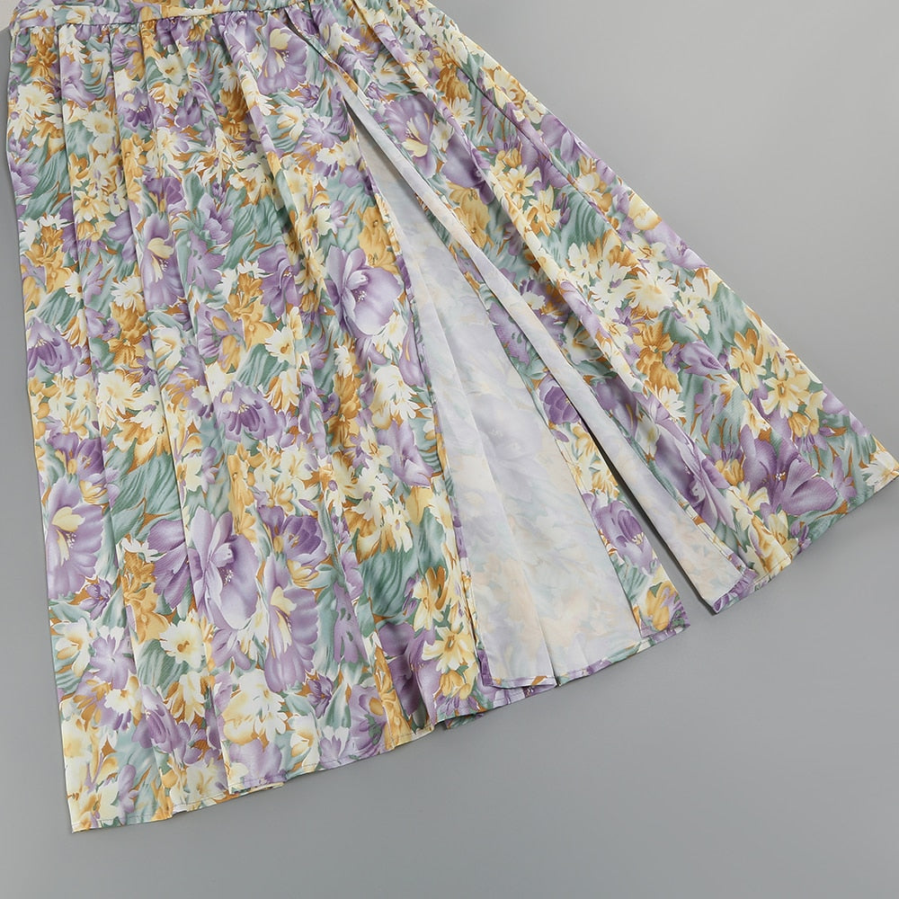 Asymmetrical Purple Floral Maxi Dress - - DYAVOR®
