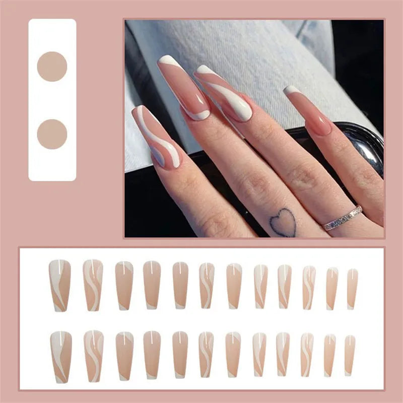 Coffin False Nails Black and White Spotted Cow Pattern Detachable French Ballerina Fake Nails Full Cover Press On Nails Tips - - DYAVOR®