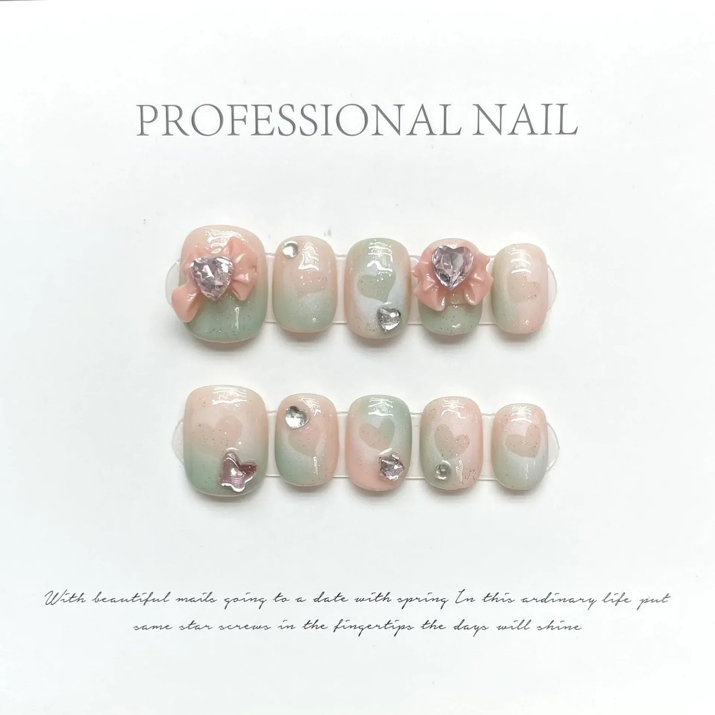 10Pcs Short Handmade Ballet Press on Nails Butterfly Rhinestones Heart Wearable False Nails Decoration Full Cover Nail Tips Art - - DYAVOR®