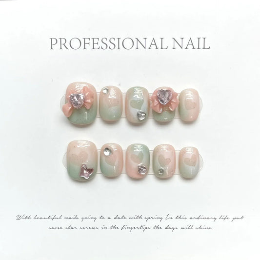 10Pcs Short Handmade Ballet Press on Nails Butterfly Rhinestones Heart Wearable False Nails Decoration Full Cover Nail Tips Art -  - DYAVOR®