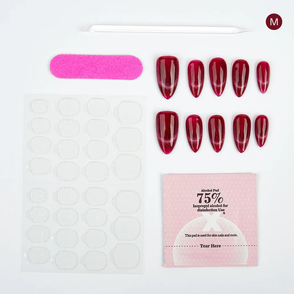 False Nails Set Short Press on False French Cat's Eye Style Nails Art Diamond Finished Fake Nails with Glue Stick-on - - DYAVOR®