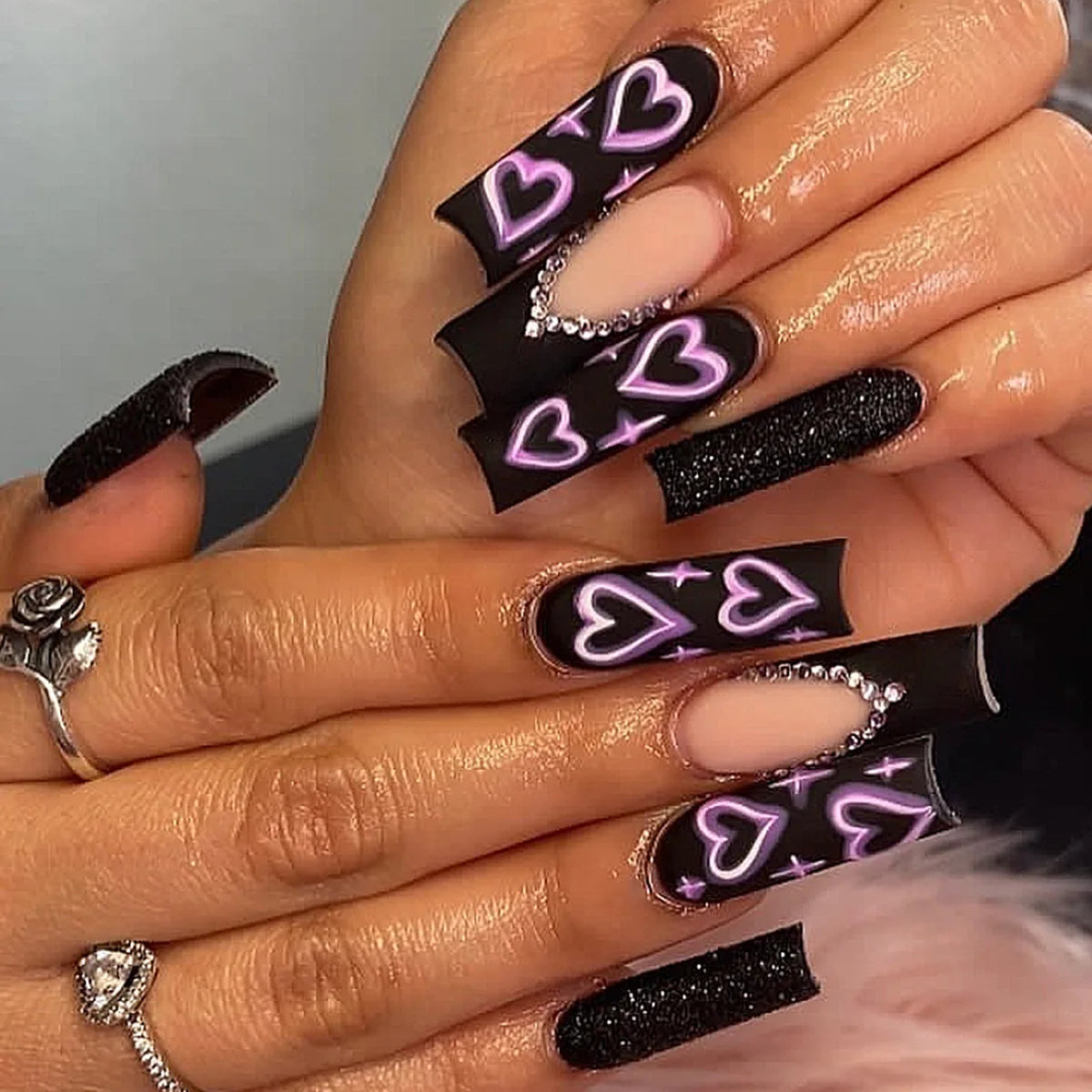 24Pcs Pink Bow Design False Nails Long Ballet Press on Nails with Pearl Wearable Coffin Fake Nails French Square Finger Nail