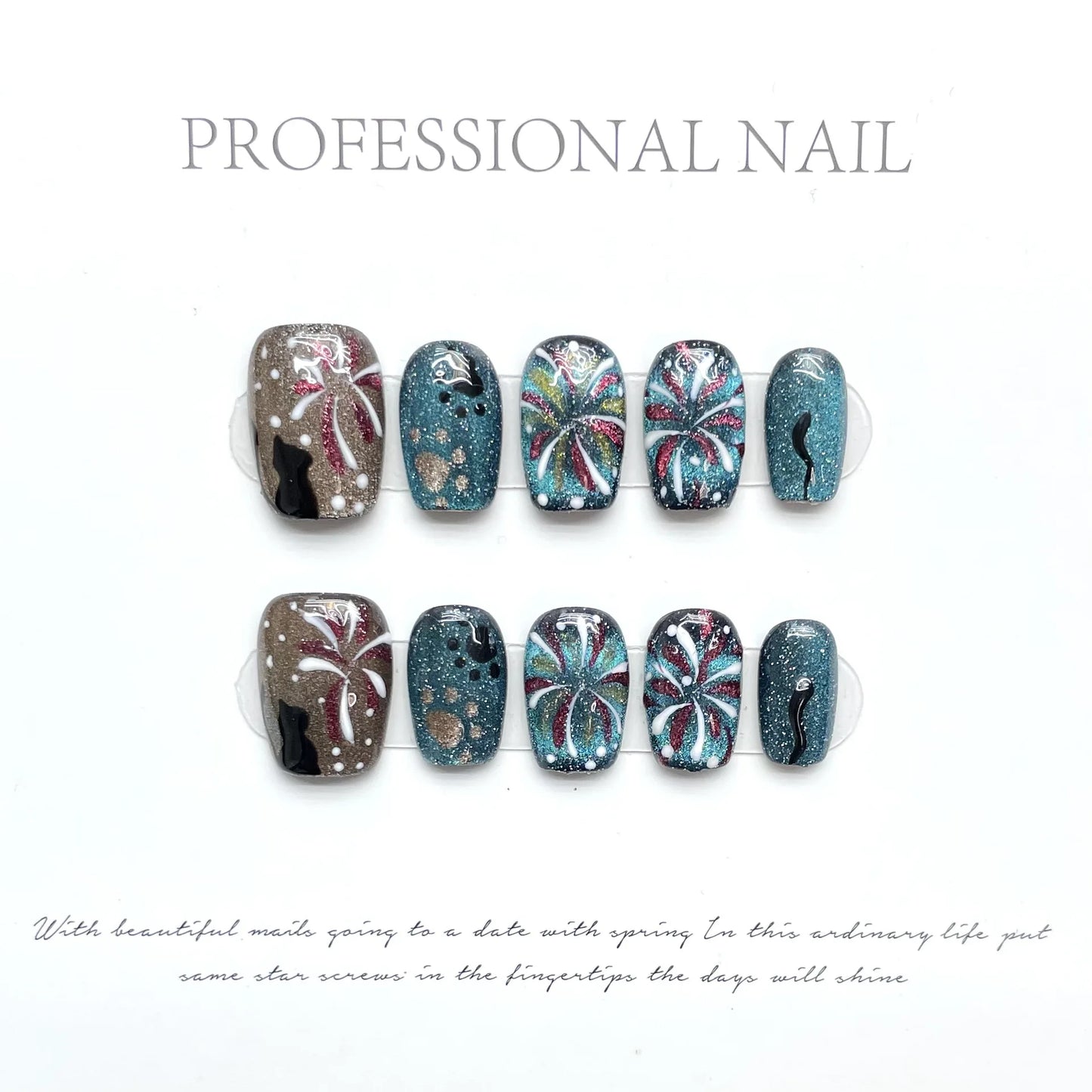 10Pcs Short Press On Nails Ceramic White Cat Eyes False Nails With Dog Bow Knot Pattern Design Full Cover Wearable Fake Nails - - DYAVOR®