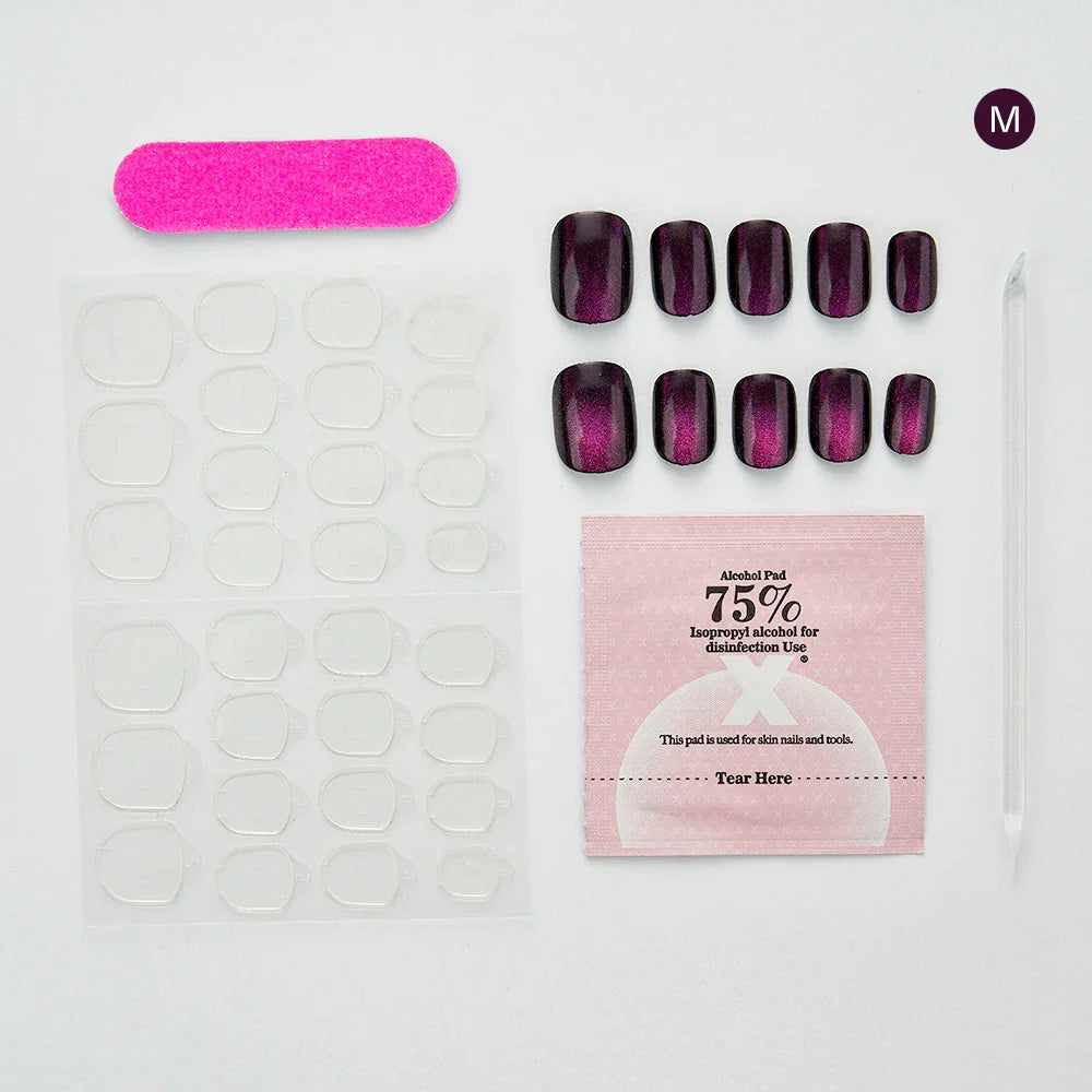 False Nails Set Short Press on False French Cat's Eye Style Nails Art Diamond Finished Fake Nails with Glue Stick-on - - DYAVOR®