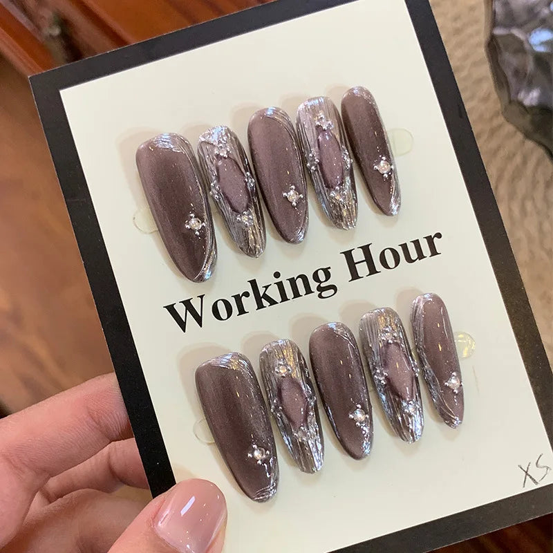 10 Pcs Wearing False Nails Fake Nails Pure Handmade 【Buccellati】 Complimentary Nail Enhancement Kit -  - DYAVOR®