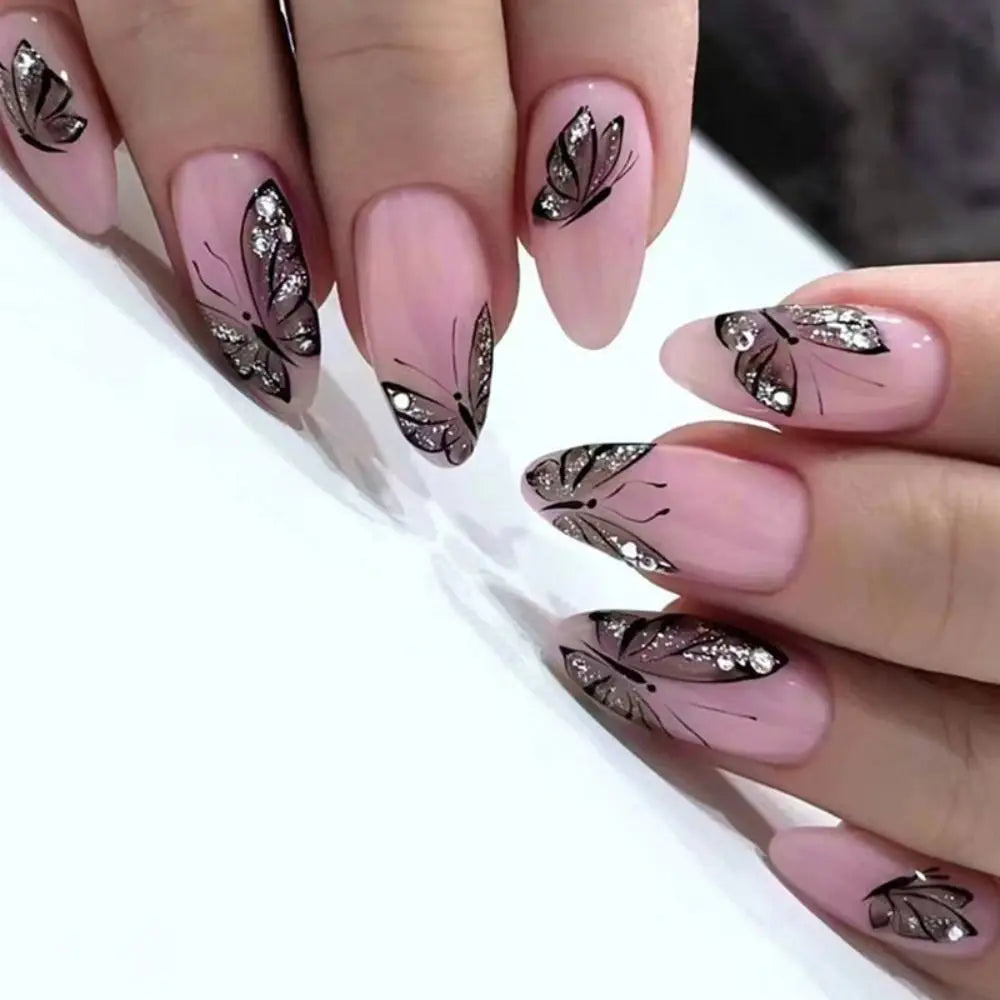 New Simple Star False Nails French Long Almond Fake Nials Detachable Nail Tips Full Cover Press on Nails DIY Manicure Tool - - DYAVOR®