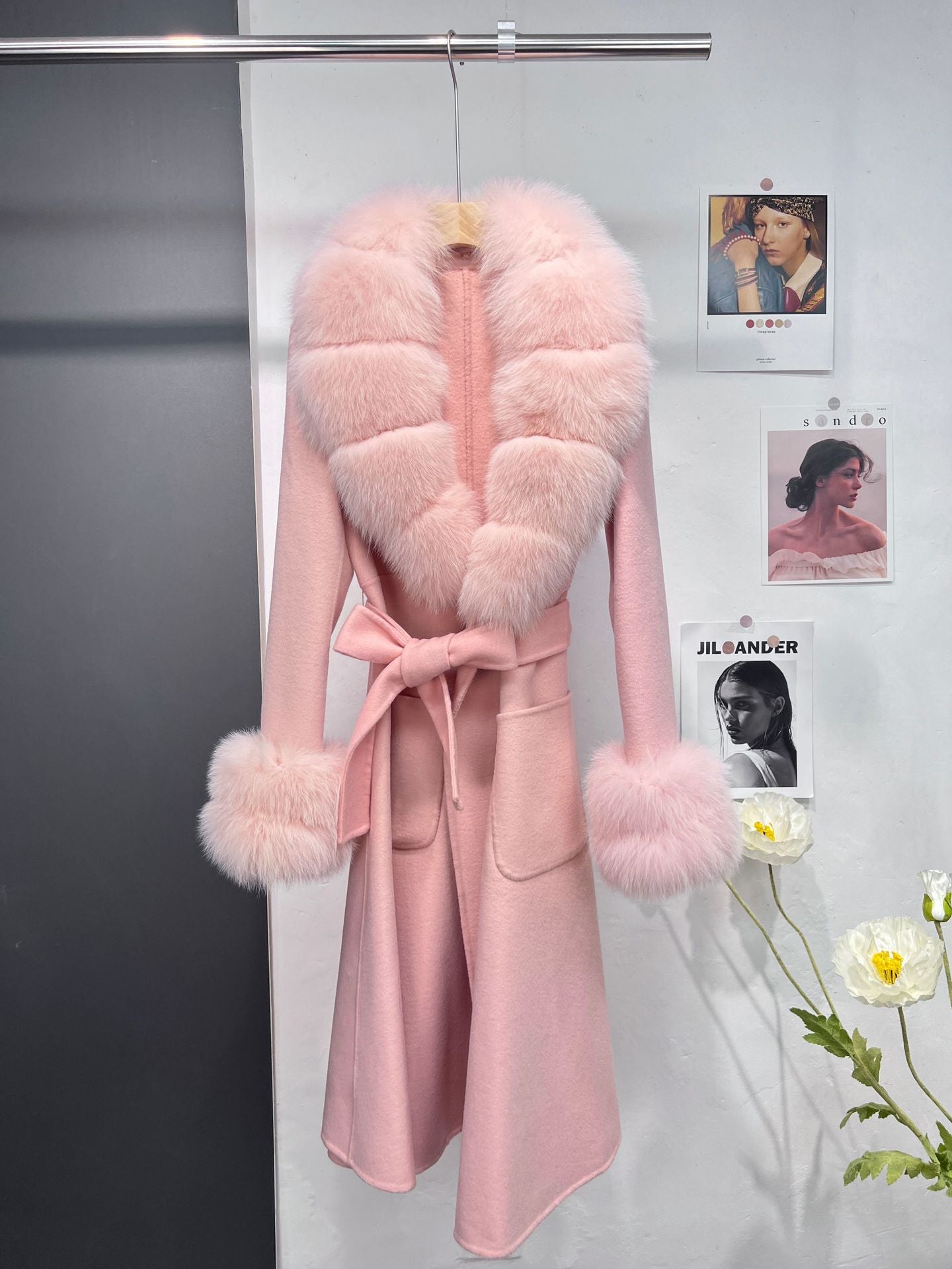 New X-long Cashmere Wool Blends Women Real Fur Coat Jacket Female Lady Wool Blends Fox Fur Collar Coats Jackets Long Trench -  - DYAVOR®