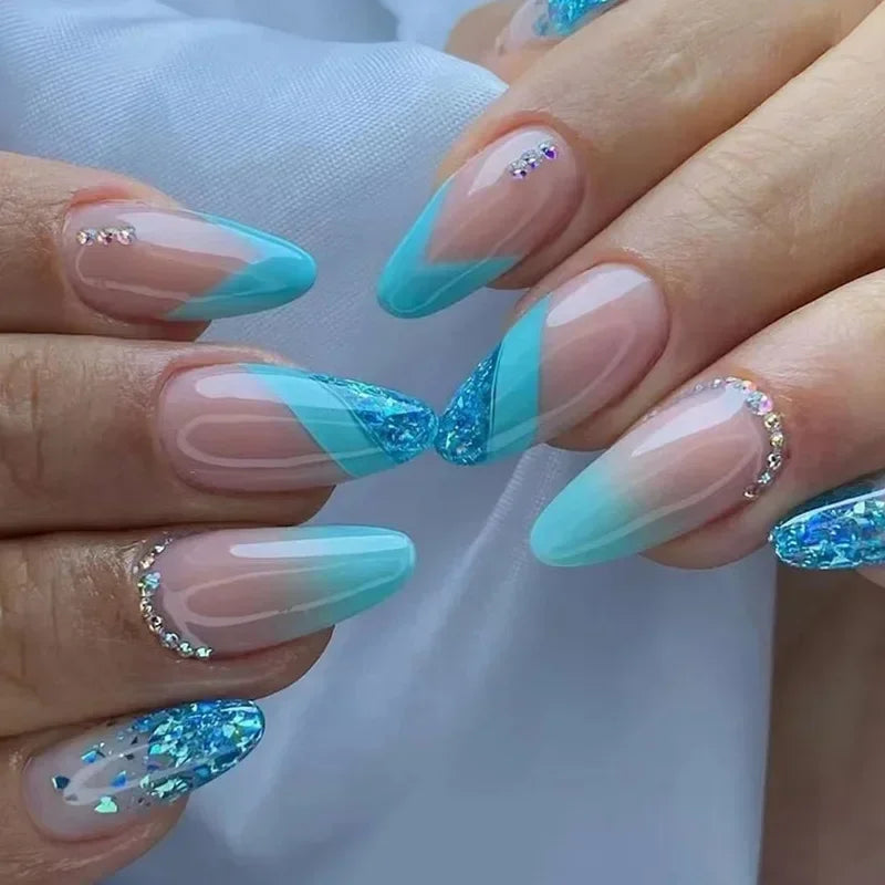 24pcs removeable false nails with glue Gradient Shinny brown coffin glitter Ballet press on nails long full cover fake nails tip - - DYAVOR®