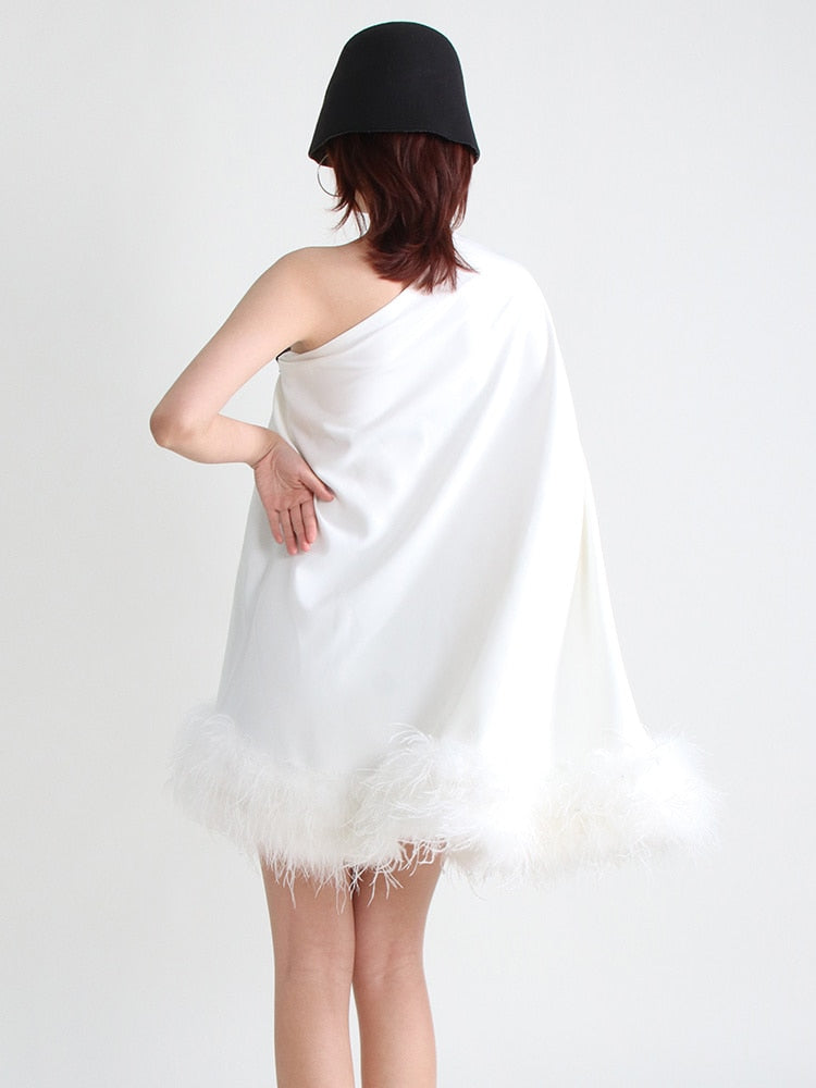 Feather Mini A-line White Dress - - DYAVOR®