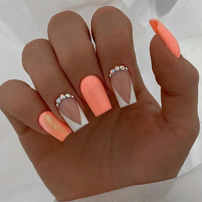 24pcs Colorful Almond Shaped Fake Nails Detachable Press On False Nails Tips French Full Cover False Nails French Manicure tools - - DYAVOR®
