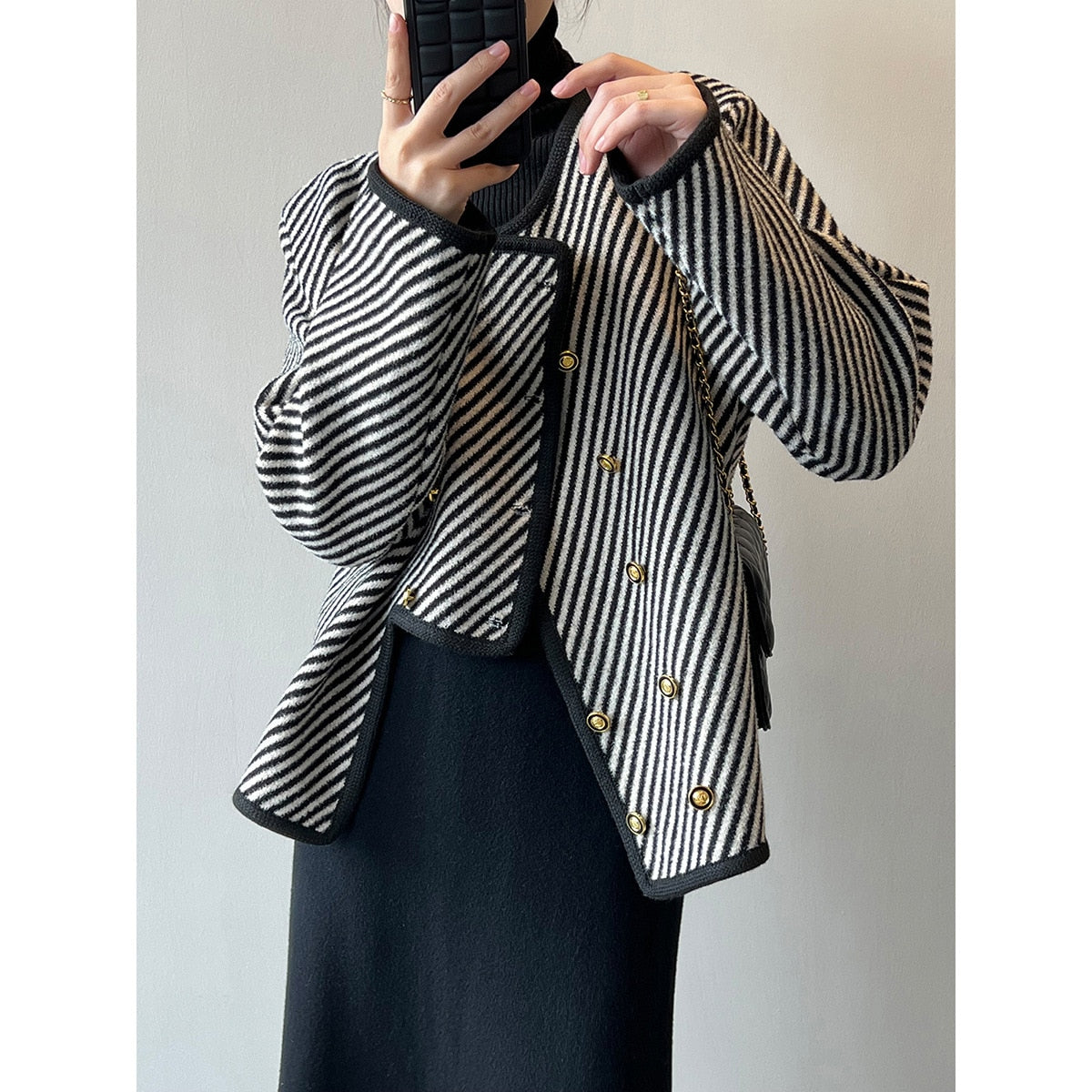 Striped small fragrant jacket Women's new Korean double-breasted jacket for spring 2023 - - DYAVOR®