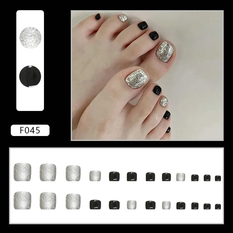 24pcs Wearable White-Edged French Manicure Toenails Full Cover Press On Fake Toenails DIY Artificial Acrylic False Toenails - - DYAVOR®