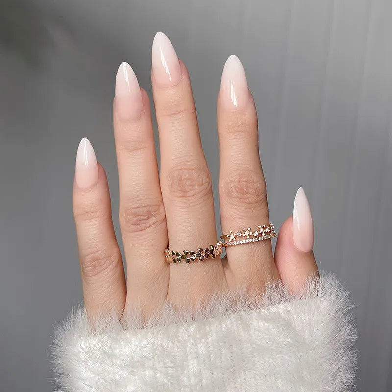 24Pcs/Set Almond Gradient Press On Nail Art Wearable Fake Nails Pointed Simple Ballet Coffin Reusable False Nails Tips Finished - - DYAVOR®