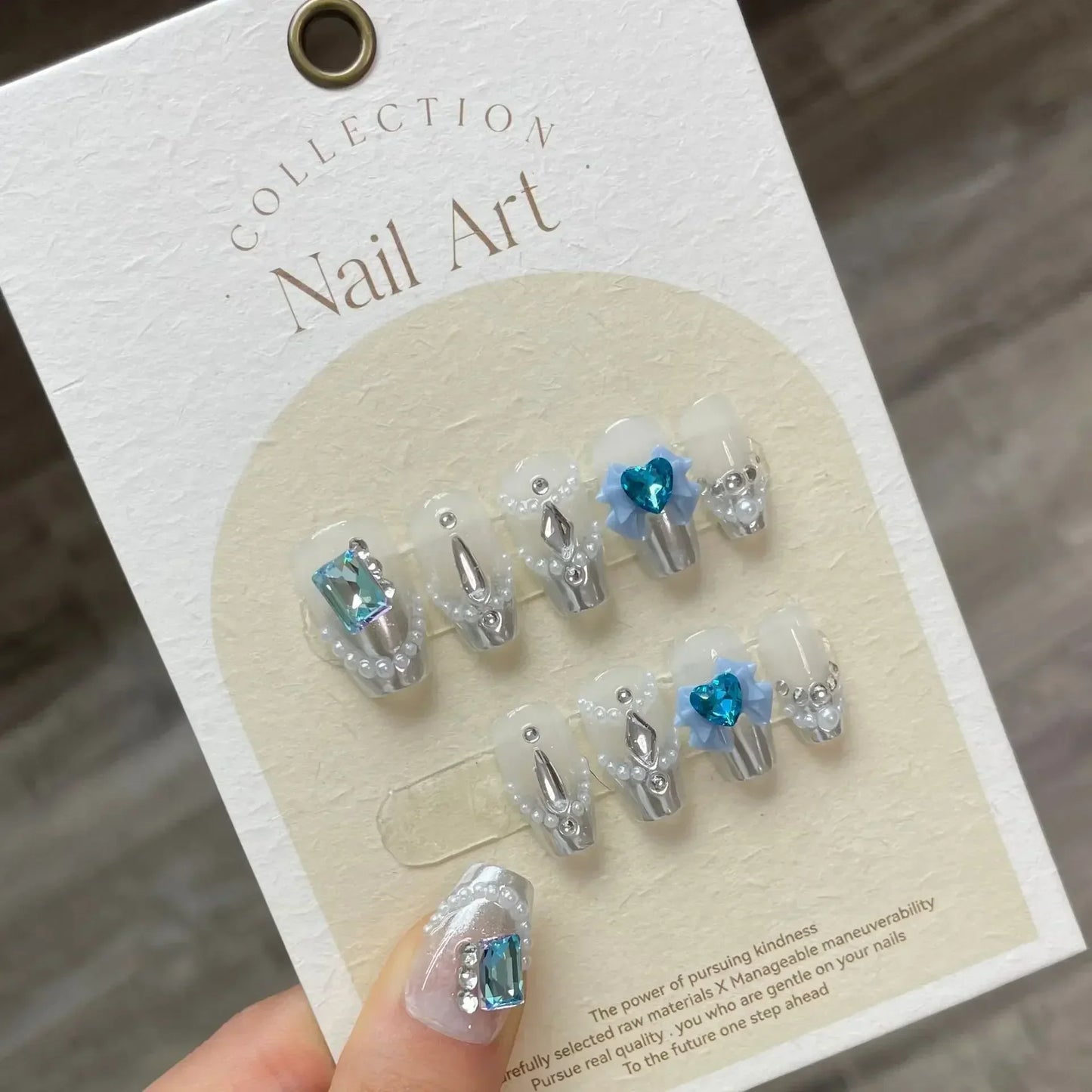 10Pcs Blue Handmade Press On Nails Ballerina French with Rhinestones Wearable False Nails Gradient Decoration Fake Nails Tips - - DYAVOR®