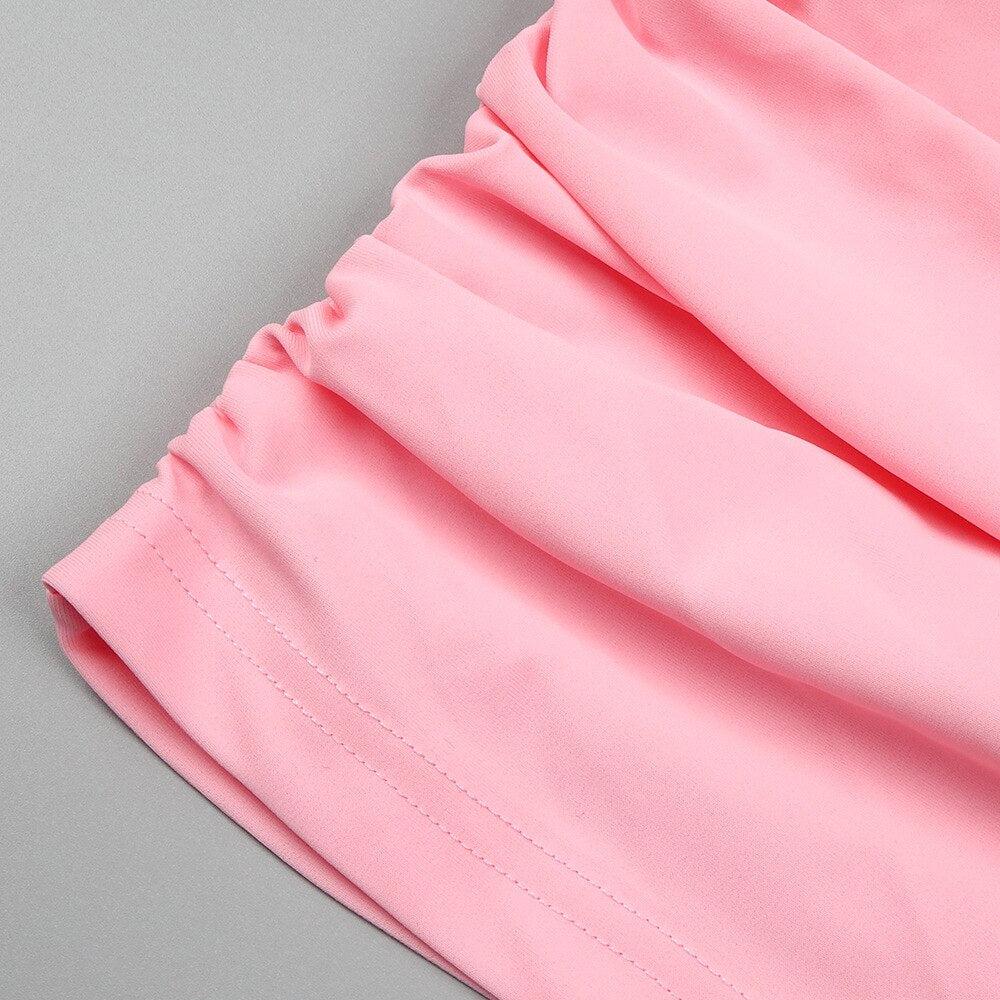 Ruffles Pink Mini Dress with Neck Flower - - DYAVOR®