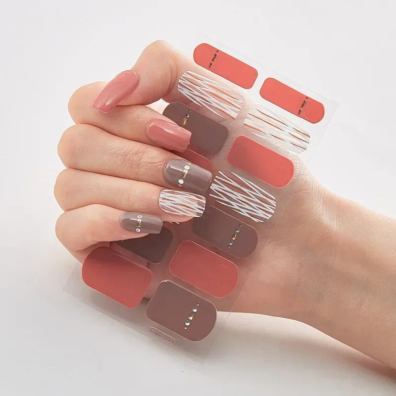 Semi Cured Gel Nails Art Stickers Fashion Solid Color Manicure Decal UV LED Lamp Need Gel Nail Decals Nail Sticker Decoration - - DYAVOR®
