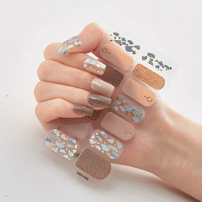 Semi Cured Gel Nails Art Stickers Fashion Solid Color Manicure Decal UV LED Lamp Need Gel Nail Decals Nail Sticker Decoration - - DYAVOR®