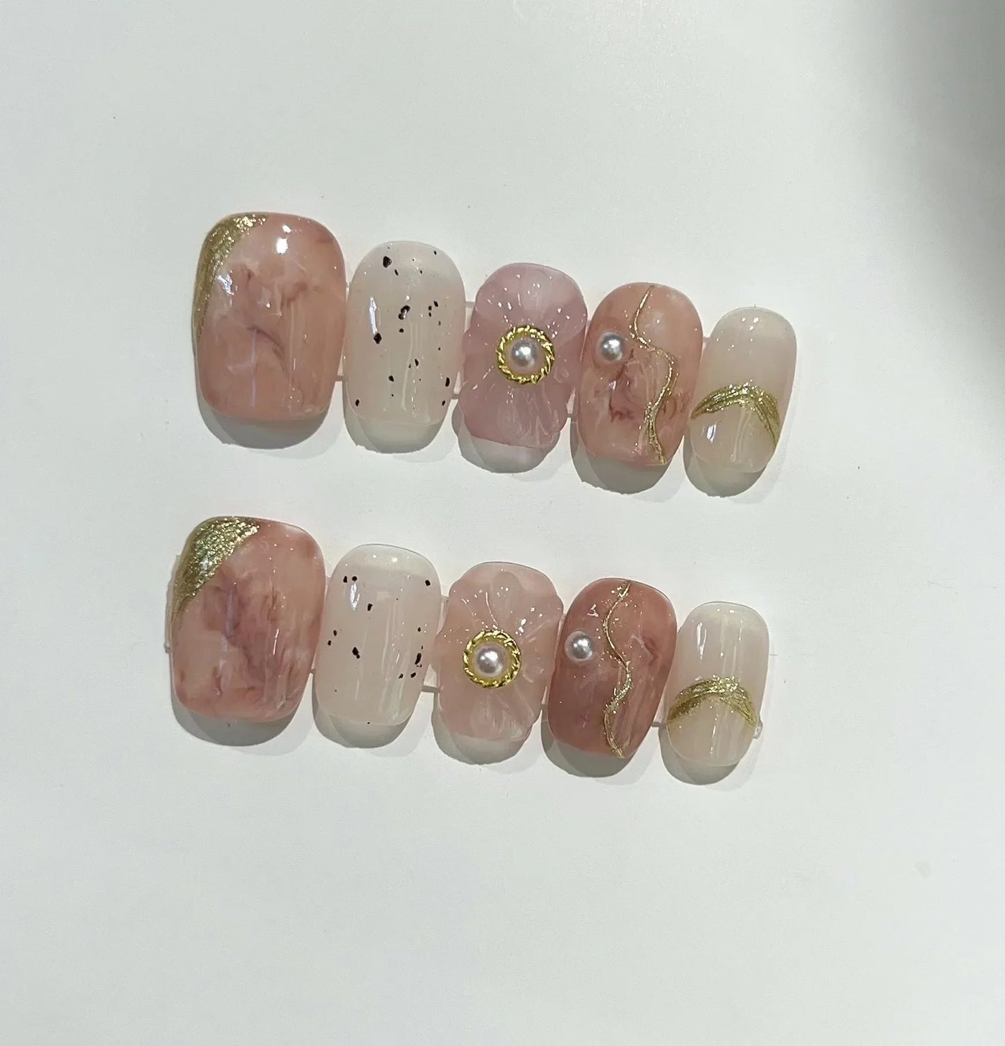 10Pcs Handmade Press On Nails Short French Gentle Ballet Full Cover Flower Pearl Design False Nails Manicure Wearable Nail Tips - - DYAVOR®