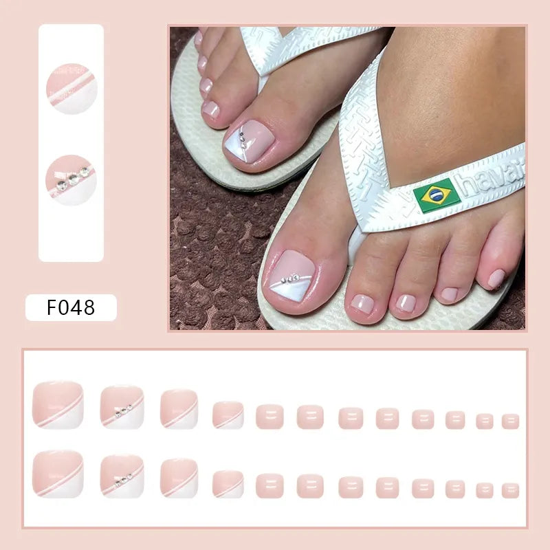 24pcs Wearable White-Edged French Manicure Toenails Full Cover Press On Fake Toenails DIY Artificial Acrylic False Toenails - - DYAVOR®