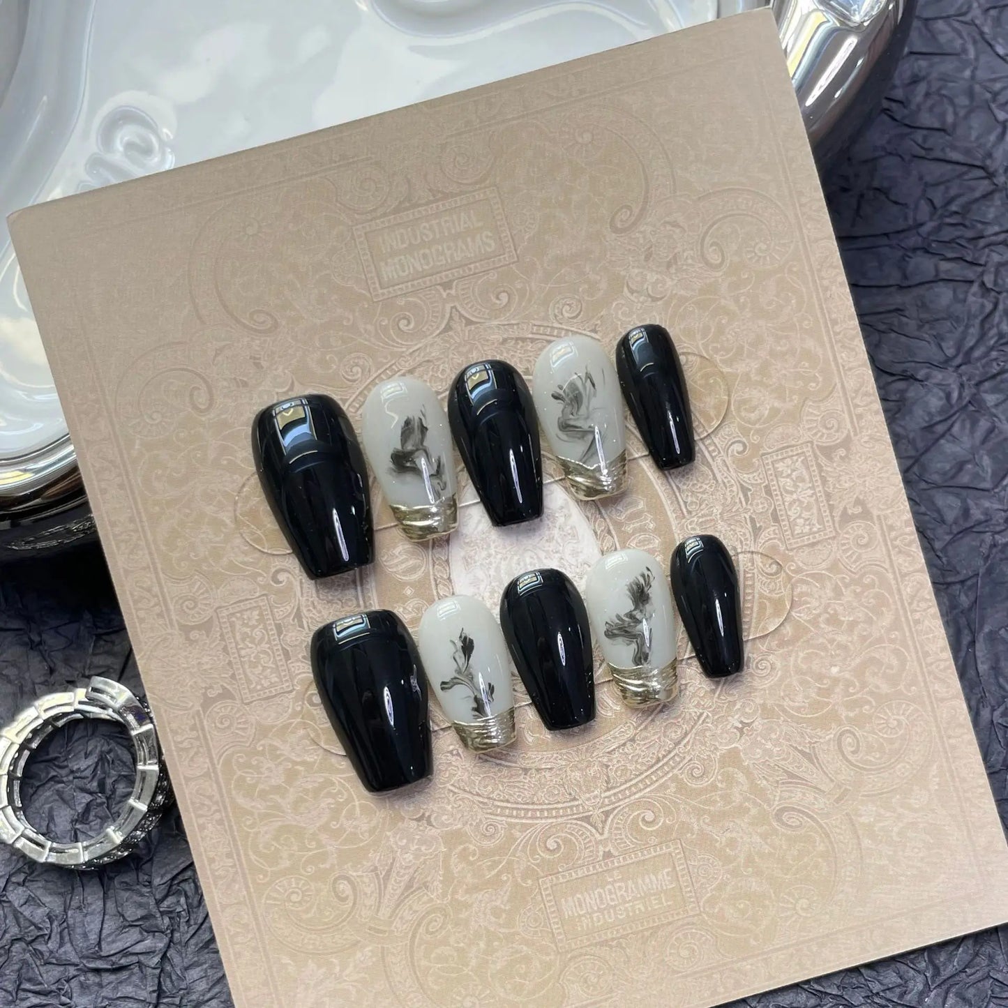 10Pcs Short Gold Handmade Press on Nails Moon Ballet Wearable Rhinestones False Nails Glitter Decoration Manicure Nail Tips Art - - DYAVOR®