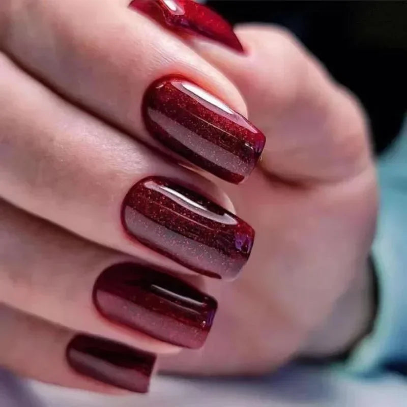 24pcs removeable false nails with glue Gradient Shinny brown coffin glitter Ballet press on nails long full cover fake nails tip - - DYAVOR®