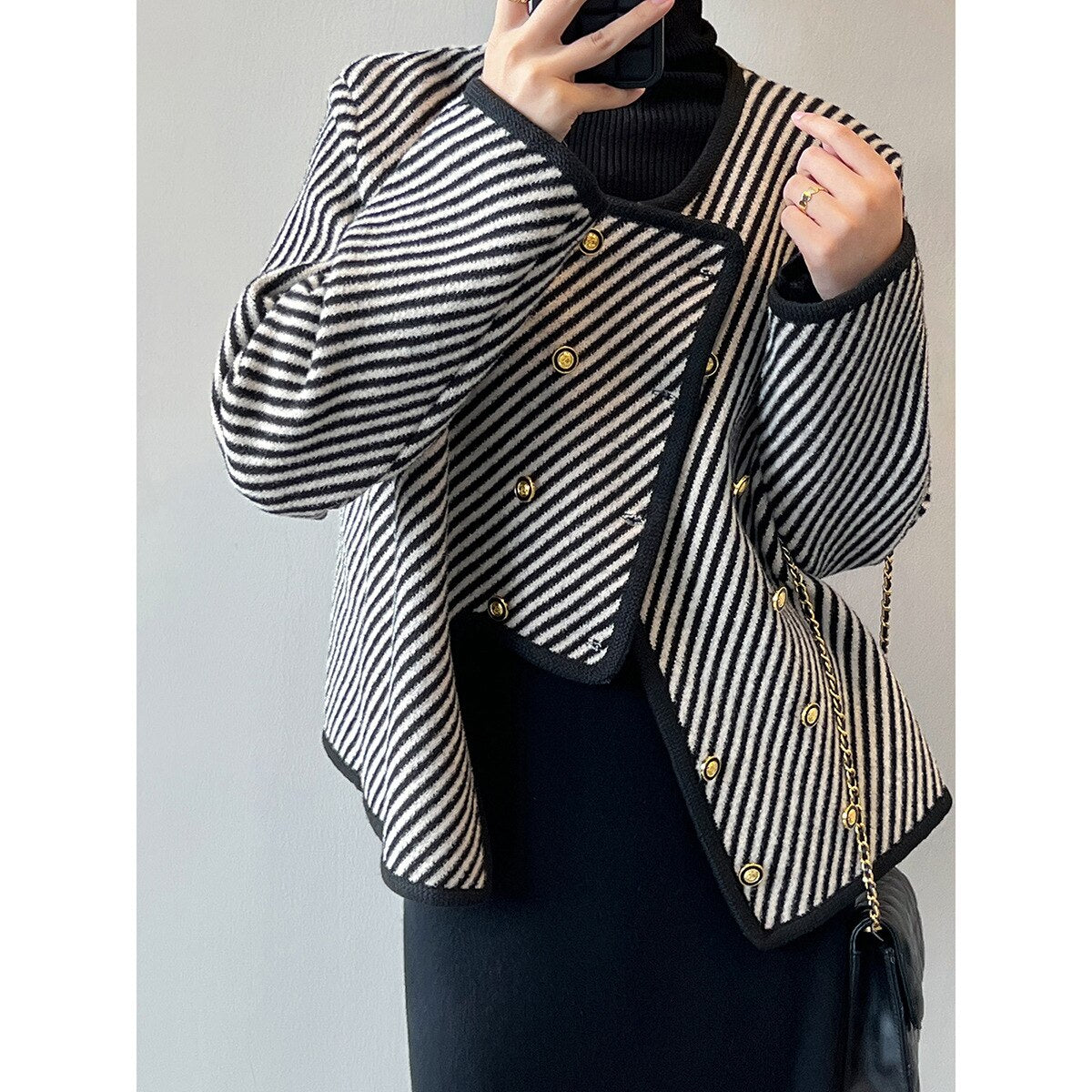 Striped small fragrant jacket Women's new Korean double-breasted jacket for spring 2023 - - DYAVOR®
