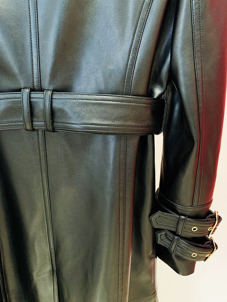 Leather Long Trench Over Coat - Trench Coat - DYAVOR®