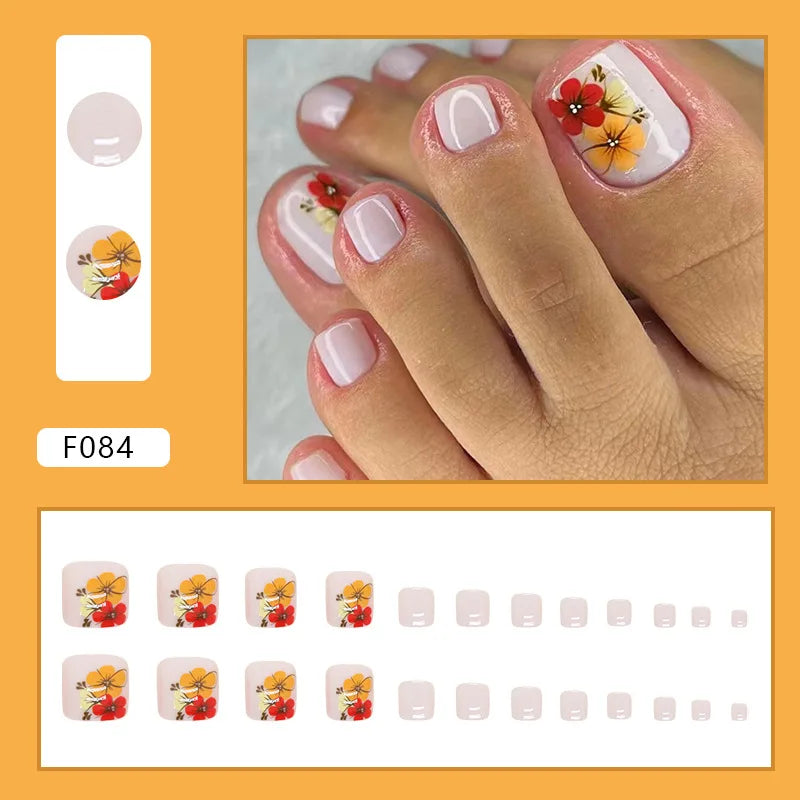 24pcs Wearable White-Edged French Manicure Toenails Full Cover Press On Fake Toenails DIY Artificial Acrylic False Toenails