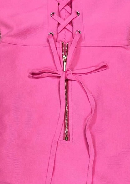 Pink Strapless Corset-style Bandage Dress - - DYAVOR®