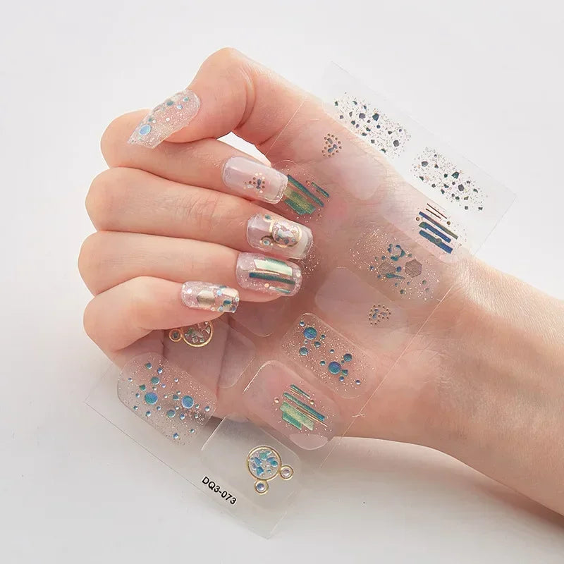 Semi Cured Gel Nails Art Stickers Fashion Solid Color Manicure Decal UV LED Lamp Need Gel Nail Decals Nail Sticker Decoration