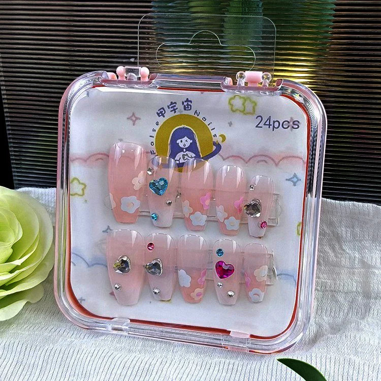Handmade Soft Gel Diamond Fake Nails 24Pcs Clear Boxed Full Cover Crystal Nail Tips Easy to Press On Nails Soft Gel False Tips - - DYAVOR®