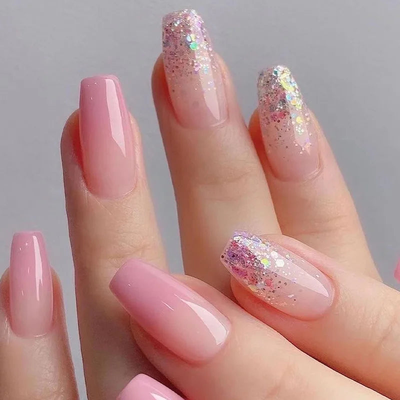 Gradient False nails French Ballerina Fake Nails Stars Blue White Wavy Flowers Nails Full Cover Press on Nails DIY Detachable - - DYAVOR®
